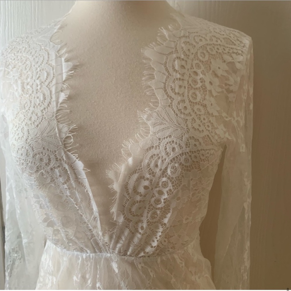 LAST 1 Large! NEW White Lace V Neck Floor Length Dress Maxi Dress - Picture 12 of 14